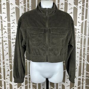 aerie Ribbed Velour Cropped Zip Front Jacket NEW $60